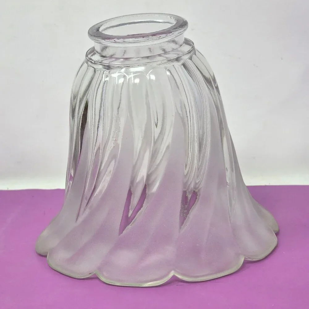 Vintage Clear & Frosted Glass Light‎ Shade With Swirl Design